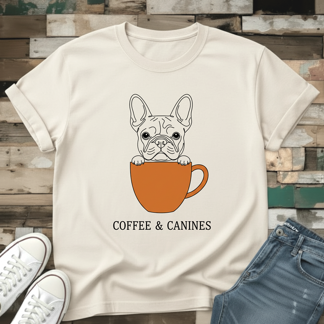 Coffee & Canines--Frenchie T-Shirt