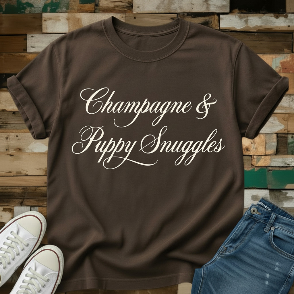 Champagne & Puppy Snuggles T-Shirt
