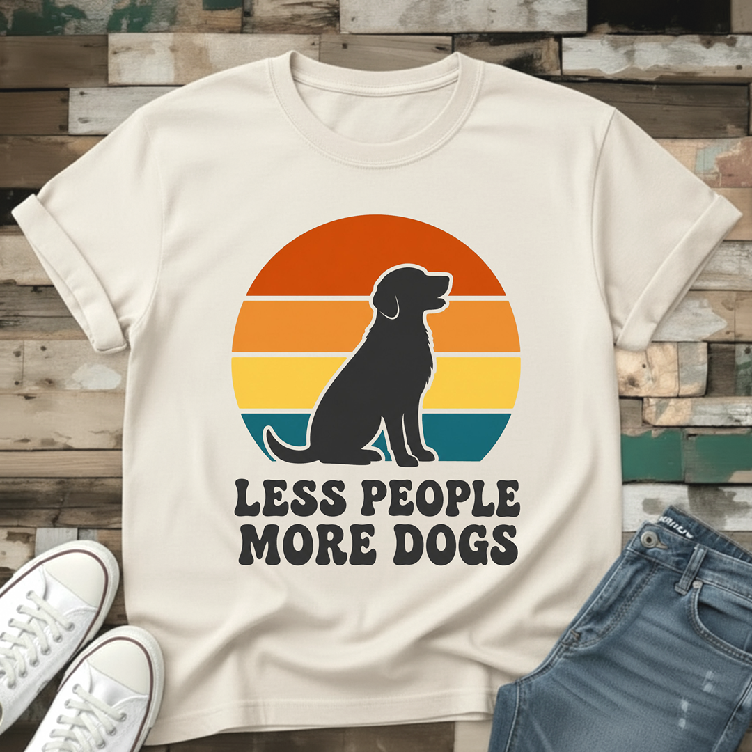 Less People More Dogs Retro Sunset T-Shirt