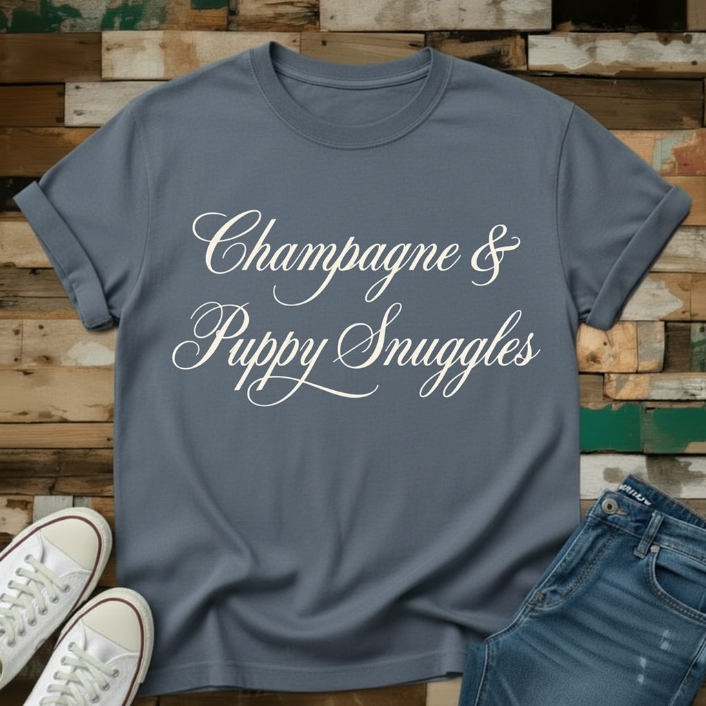 Champagne & Puppy Snuggles T-Shirt