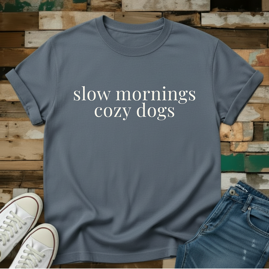 Slow Mornings. Cozy Dogs T-Shirt