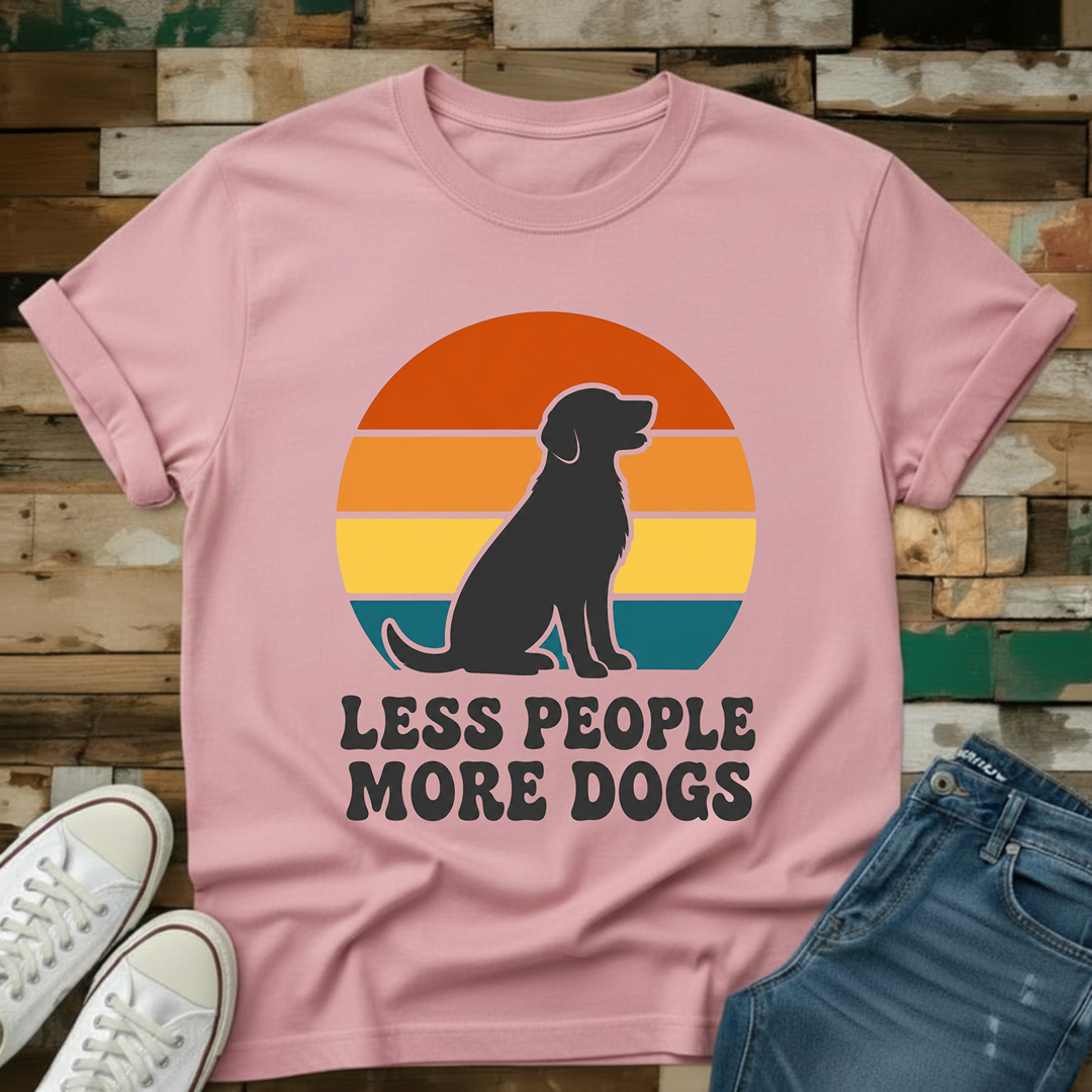 Less People More Dogs Retro Sunset T-Shirt