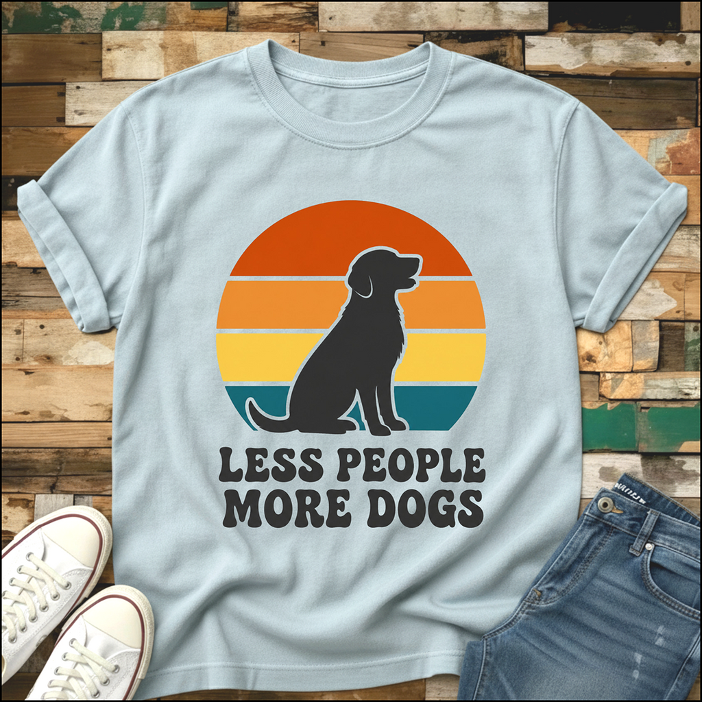 Less People More Dogs Retro Sunset T-Shirt