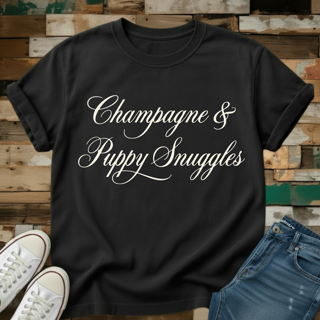 Champagne & Puppy Snuggles T-Shirt
