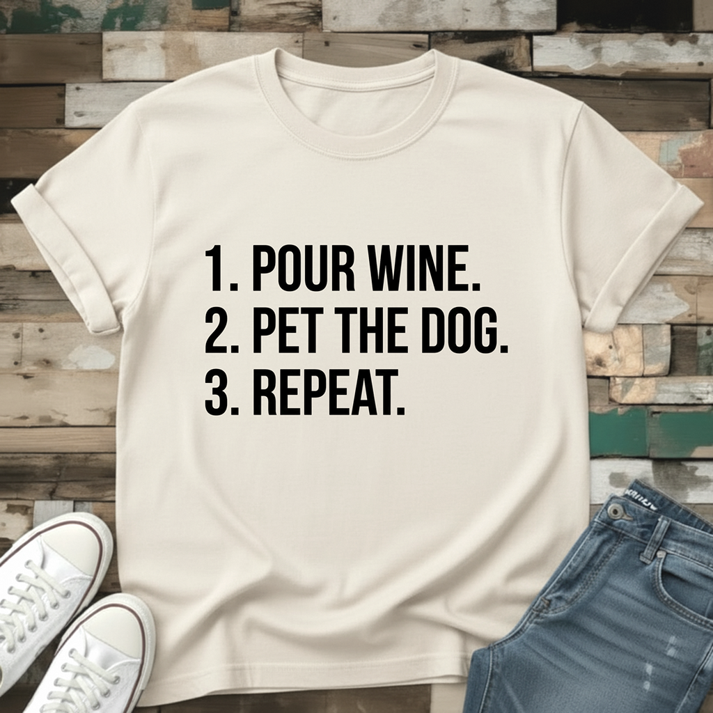 Pour Wine. Pet The Dog. Repeat T-Shirt