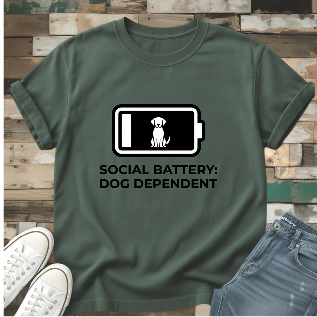 Social Battery: Dog Dependent T-Shirt